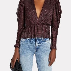 SABINA MUSAYEV Bruno Sequined Lurex Peplum Top